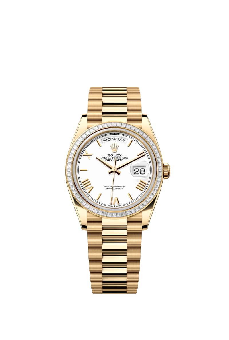 ROLEX Day-๋ฐ์ดํธ 36 128398TBR White ๋ค์ด์ผ 18์บ๋ฟ ์๋ก์ฐ Gold