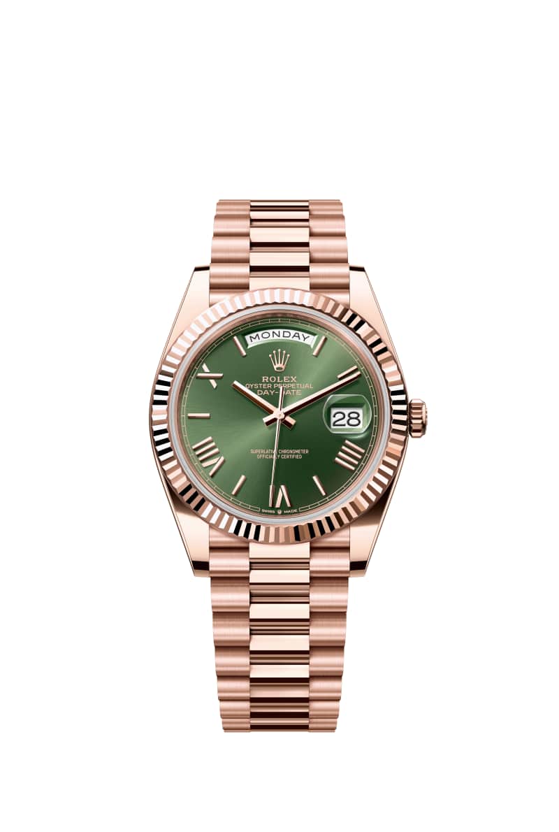 ROLEX Day-데이트 40 228235 올리브 그린 다이얼 18캐럿 에버로즈 Gold