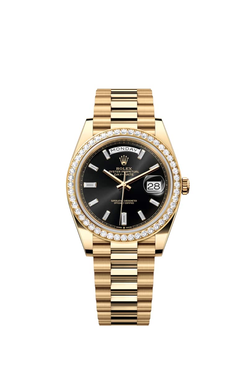 ROLEX Day-데이트 40 228348RBR 다이아몬드가 세팅된 브라이트 Black 다이얼 18캐럿 옐로우 Gold