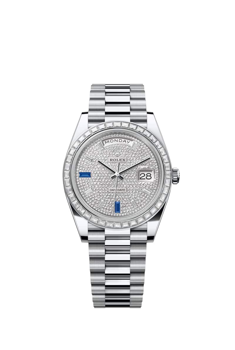 ROLEX Day-데이트 40 228396TBR 다이아몬드와 사파이어가 세팅된 파베 다이얼 플래티넘