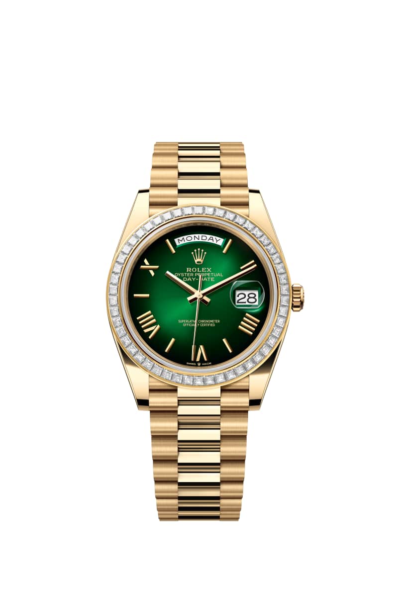 ROLEX Day-데이트 40 228398TBR 그린 옴브레 다이얼 18캐럿 옐로우 Gold
