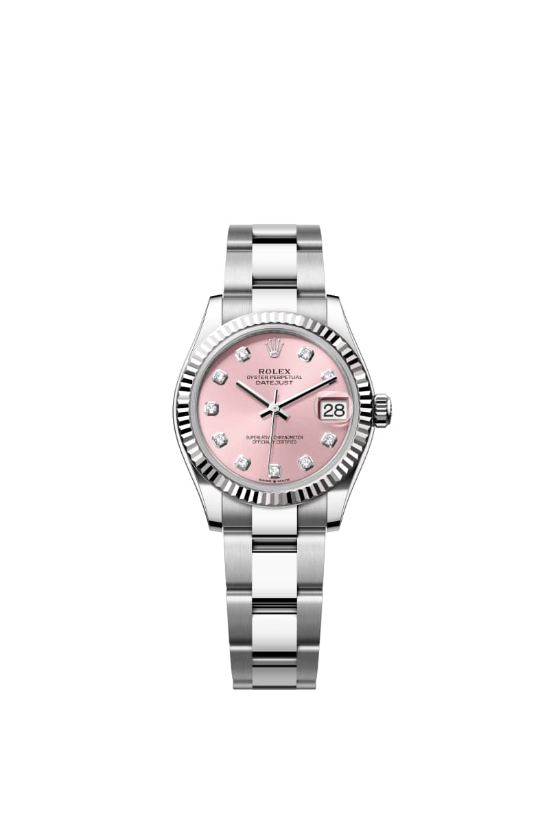 ROLEX 데이트저스트 31 278274 다이아몬드가 세팅된 핑크 다이얼 오이스터스틸과 White Gold