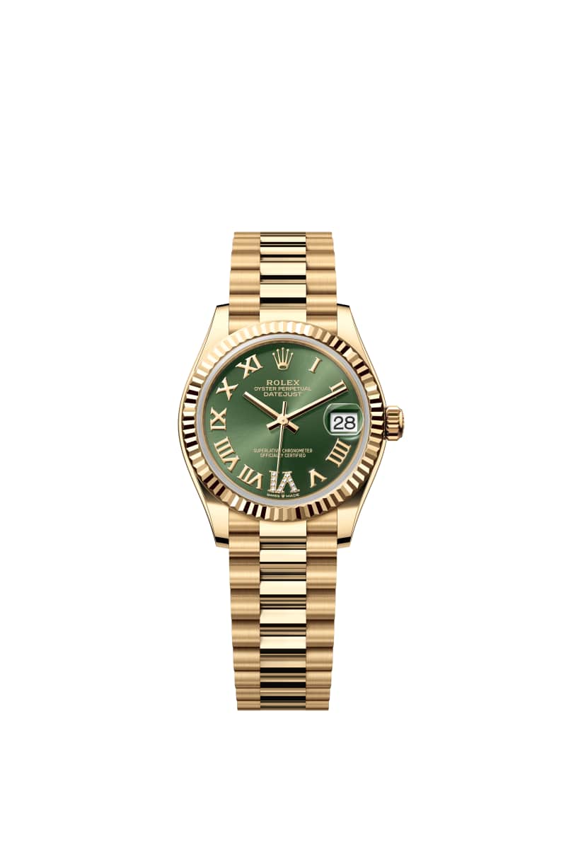 ROLEX 데이트저스트 31 278278 다이아몬드가 세팅된 올리브 그린 다이얼 18캐럿 옐로우 Gold