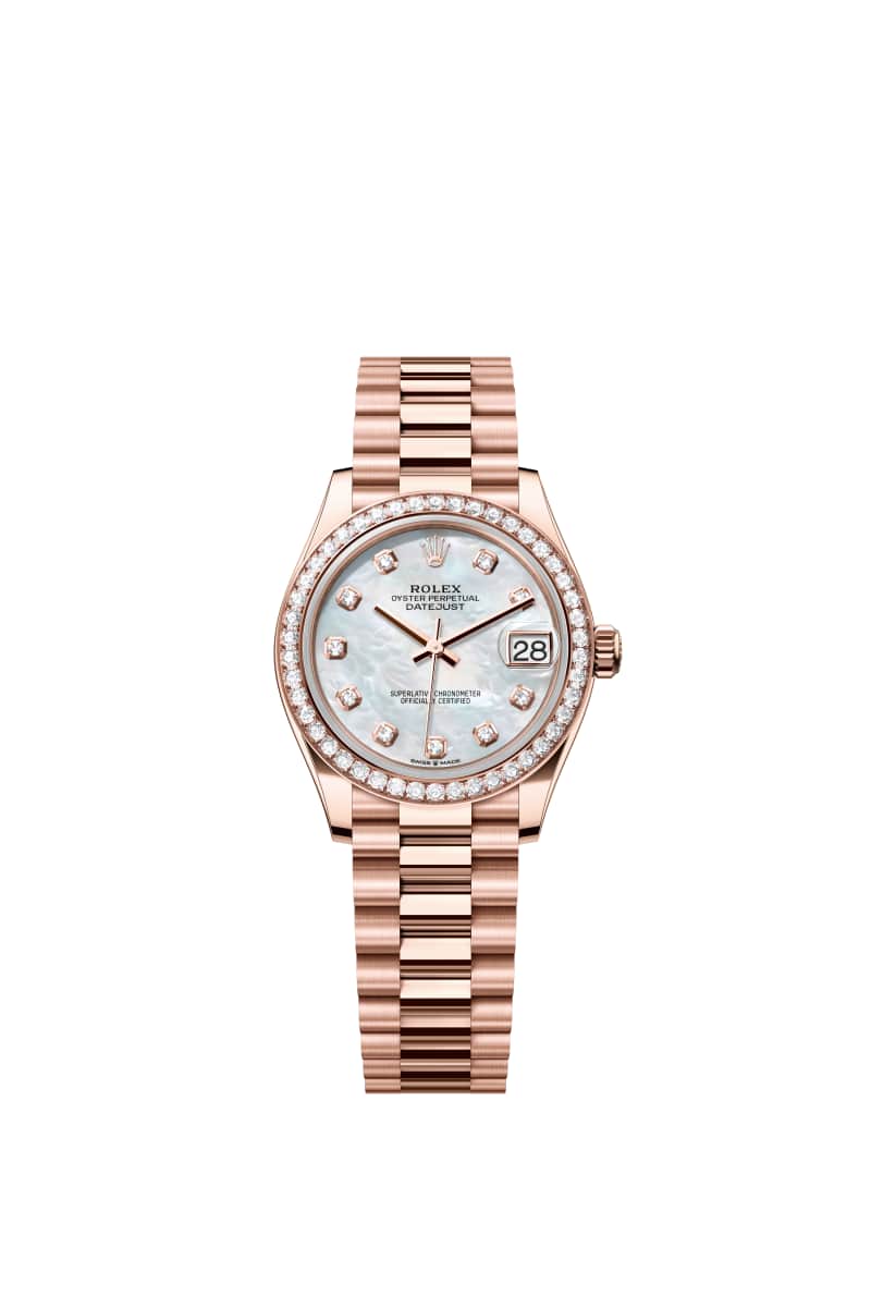 ROLEX 데이트저스트 31 278285RBR 다이아몬드가 세팅된 White 진주자개 다이얼 18캐럿 에버로즈 Gold