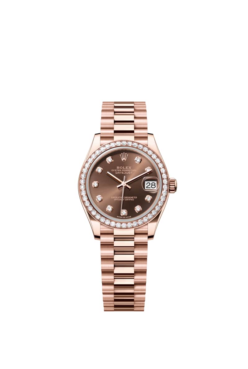 ROLEX 데이트저스트 31 278285RBR 다이아몬드가 세팅된 초콜렛 다이얼 18캐럿 에버로즈 Gold
