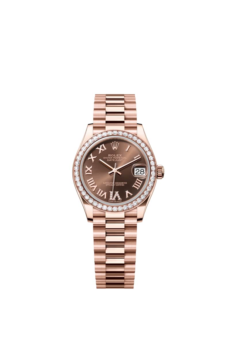ROLEX 데이트저스트 31 278285RBR 다이아몬드가 세팅된 초콜렛 다이얼 18캐럿 에버로즈 Gold