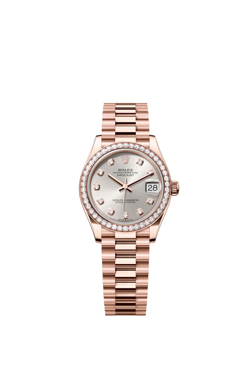 ROLEX 데이트저스트 31 278285RBR 다이아몬드가 세팅된 Silver 다이얼 18캐럿 에버로즈 Gold