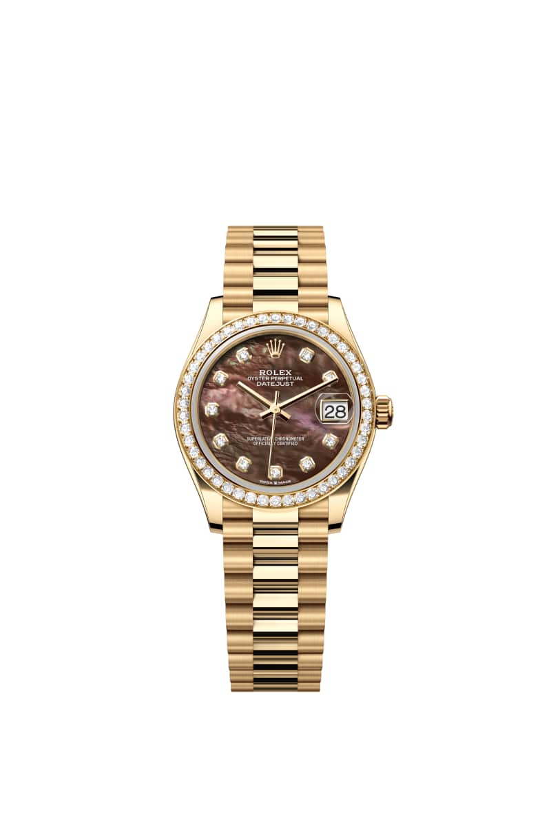 ROLEX 데이트저스트 31 278288RBR 다이아몬드가 세팅된 Black 진주자개 다이얼 18캐럿 옐로우 Gold