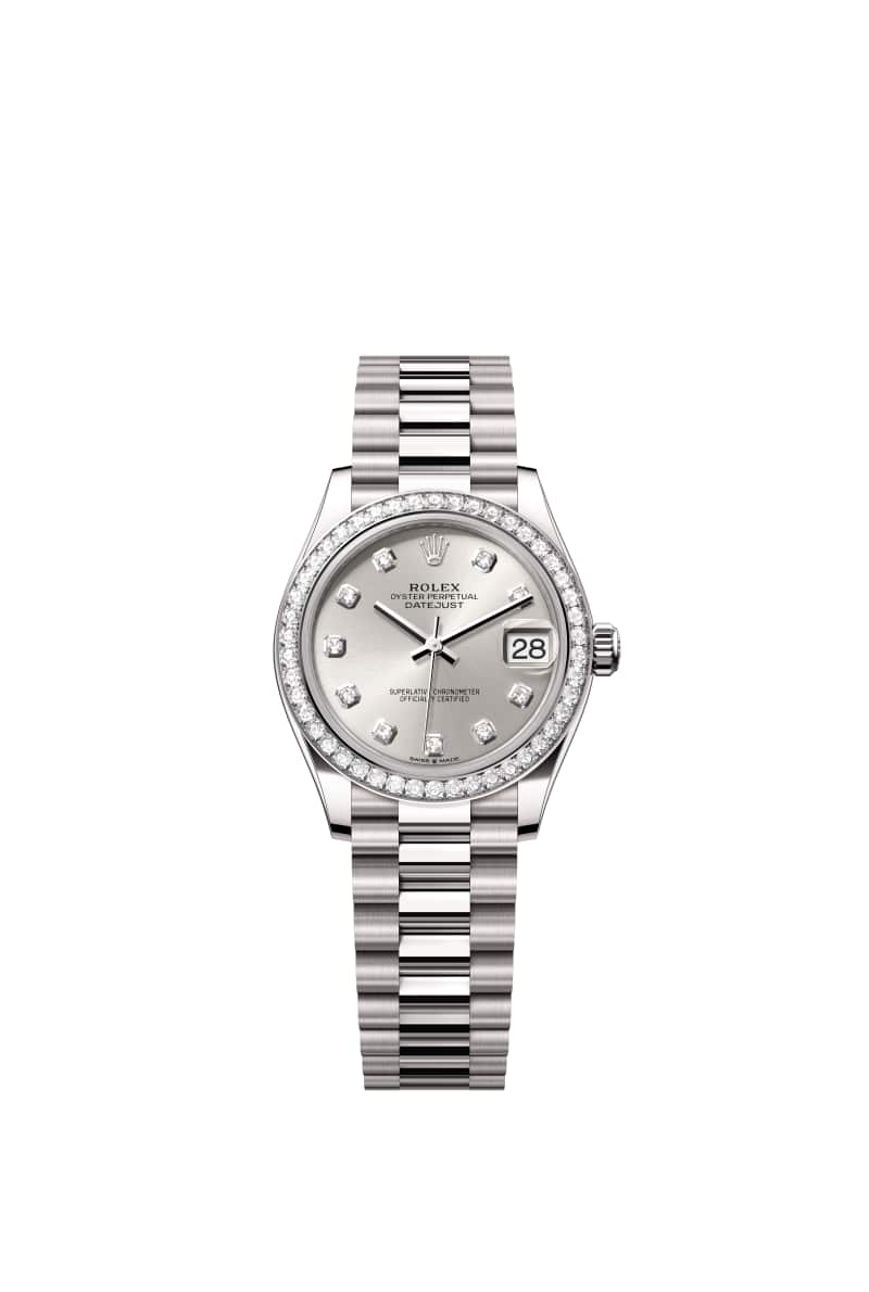 ROLEX 데이트저스트 31 278289RBR 다이아몬드가 세팅된 Silver 다이얼 18캐럿 White Gold