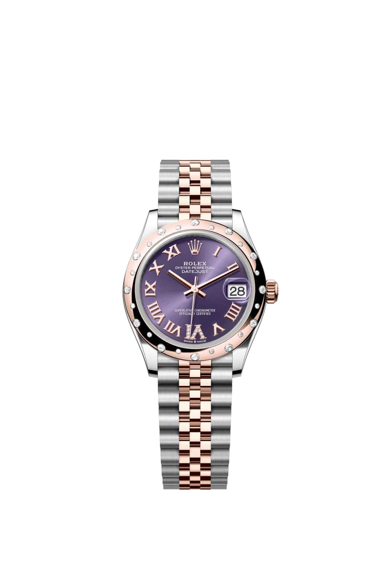 ROLEX 데이트저스트 31 278341RBR 다이아몬드가 세팅된 오베르진 다이얼 오이스터스틸과 에버로즈 Gold