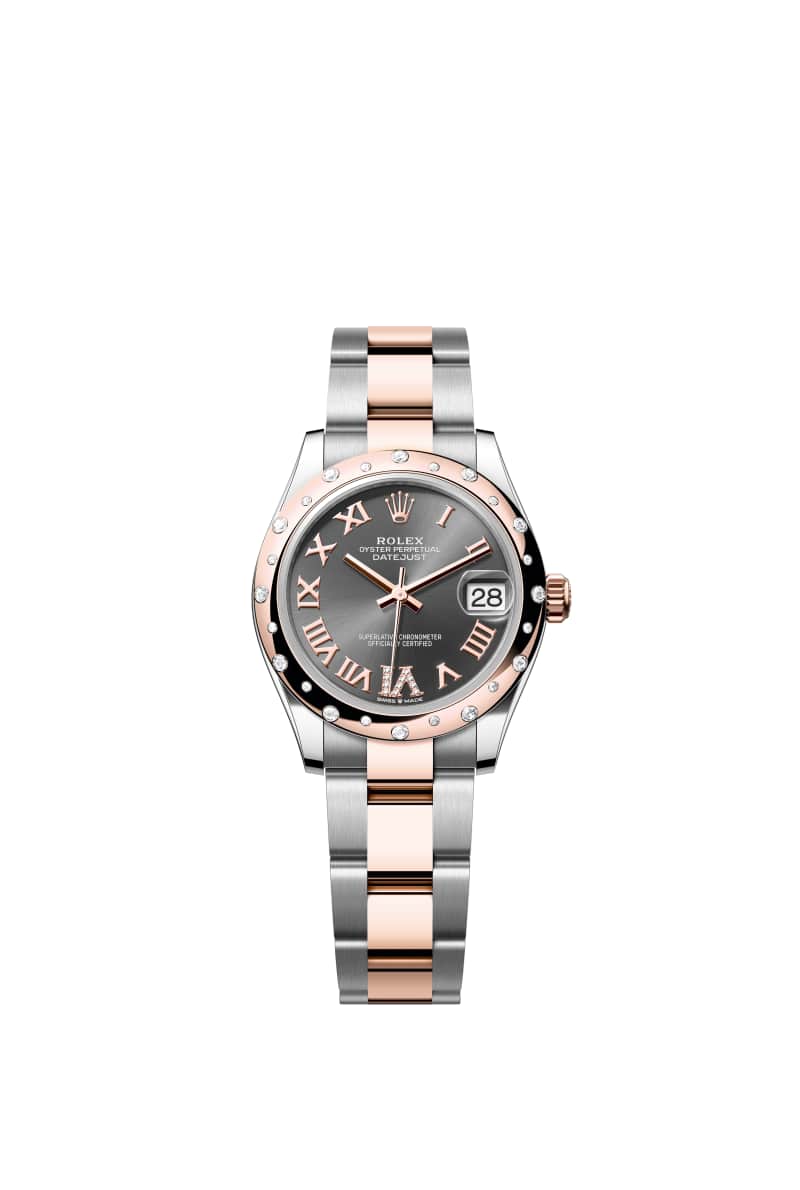 ROLEX 데이트저스트 31 278341RBR 다이아몬드가 세팅된 슬레이트 다이얼 오이스터스틸과 에버로즈 Gold