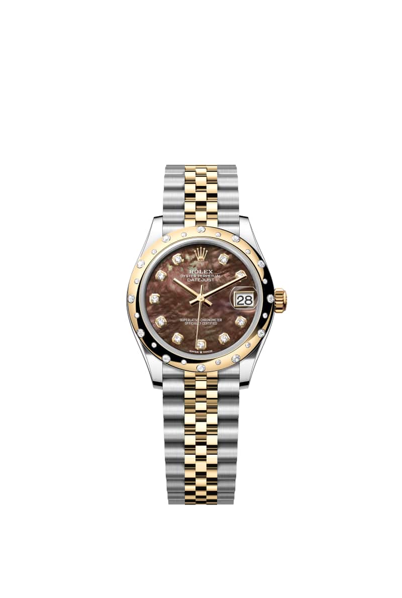 ROLEX 데이트저스트 31 278343RBR 다이아몬드가 세팅된 Black 진주자개 다이얼 오이스터스틸과 옐로우 Gold