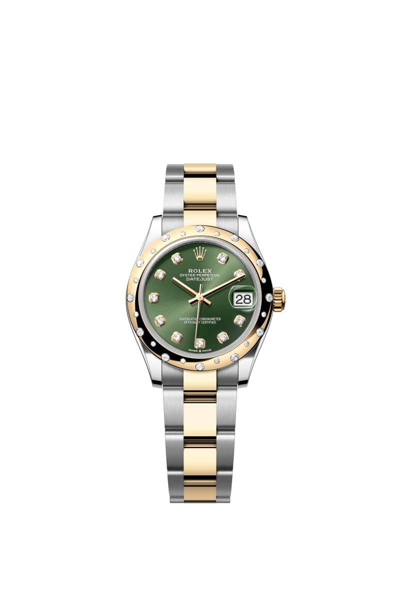 ROLEX 데이트저스트 31 278343RBR 다이아몬드가 세팅된 올리브 그린 다이얼 오이스터스틸과 옐로우 Gold