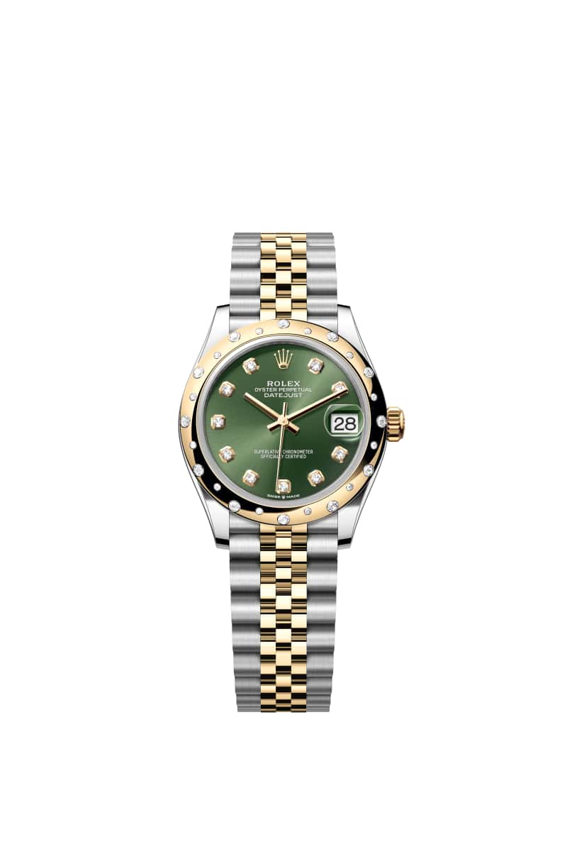 ROLEX 데이트저스트 31 278343RBR 다이아몬드가 세팅된 올리브 그린 다이얼 오이스터스틸과 옐로우 Gold