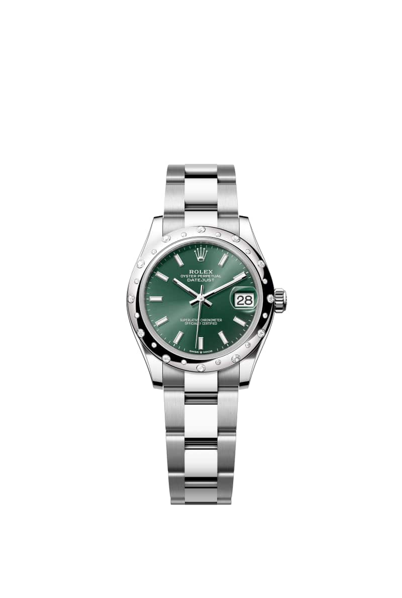 ROLEX 데이트저스트 31 278344RBR 민트 그린 다이얼 오이스터스틸과 White Gold
