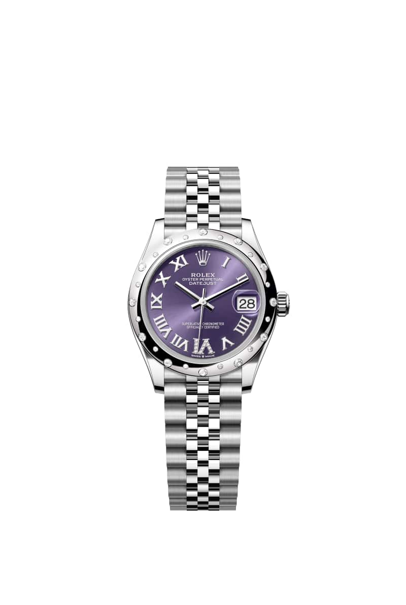 ROLEX 데이트저스트 31 278344RBR 다이아몬드가 세팅된 오베르진 다이얼 오이스터스틸과 White Gold