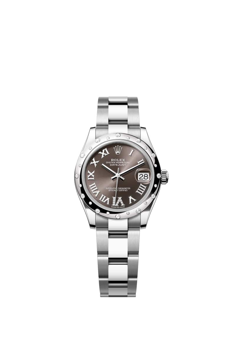 ROLEX 데이트저스트 31 278344RBR 다이아몬드가 세팅된 다크 그레이 다이얼 오이스터스틸과 White Gold