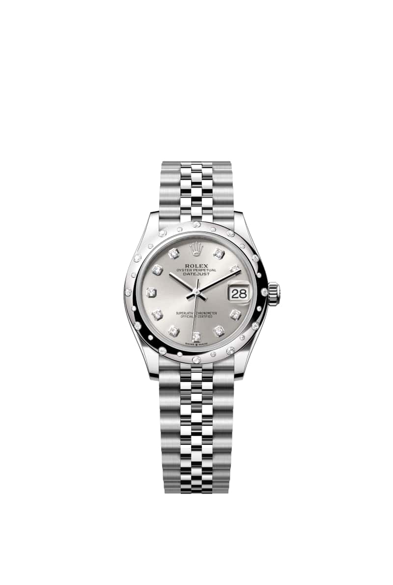 ROLEX 데이트저스트 31 278344RBR 다이아몬드가 세팅된 Silver 다이얼 오이스터스틸과 White Gold