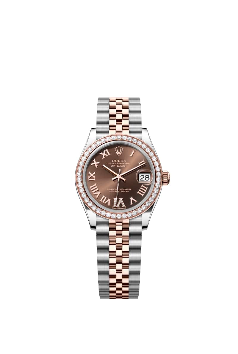 ROLEX 데이트저스트 31 278381RBR 다이아몬드가 세팅된 초콜렛 다이얼 오이스터스틸과 에버로즈 Gold