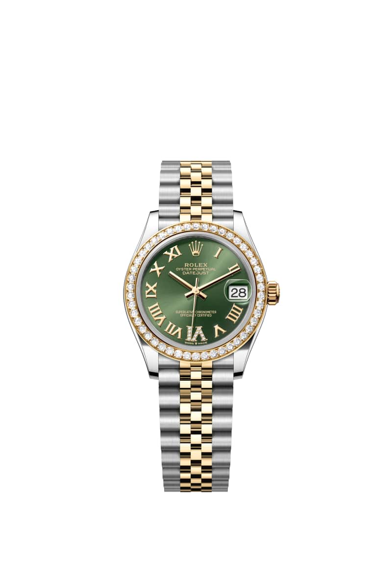ROLEX 데이트저스트 31 278383RBR 다이아몬드가 세팅된 올리브 그린 다이얼 오이스터스틸과 옐로우 Gold