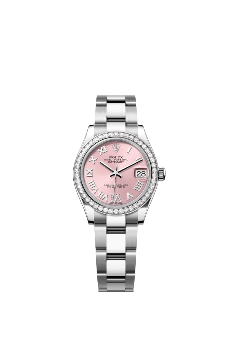 ROLEX 데이트저스트 31 278384RBR 다이아몬드가 세팅된 핑크 다이얼 오이스터스틸과 White Gold