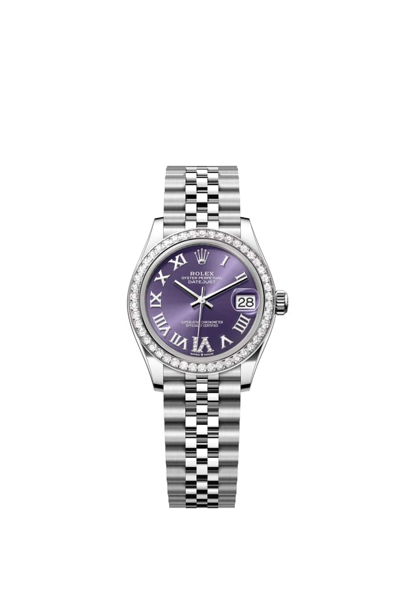 ROLEX 데이트저스트 31 278384RBR 다이아몬드가 세팅된 오베르진 다이얼 오이스터스틸과 White Gold