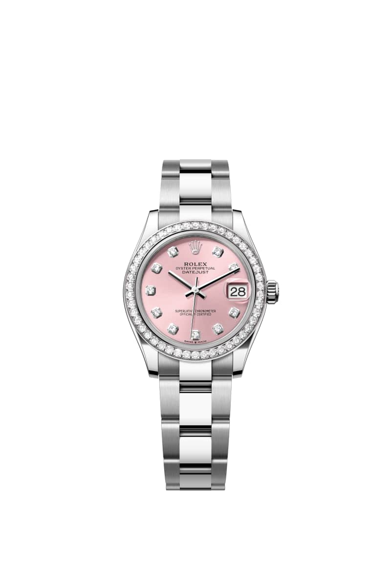 ROLEX 데이트저스트 31 278384RBR 다이아몬드가 세팅된 핑크 다이얼 오이스터스틸과 White Gold