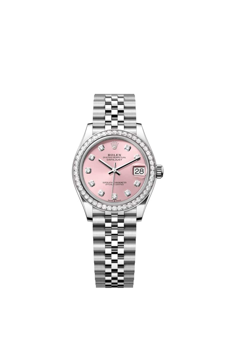 ROLEX 데이트저스트 31 278384RBR 다이아몬드가 세팅된 핑크 다이얼 오이스터스틸과 White Gold