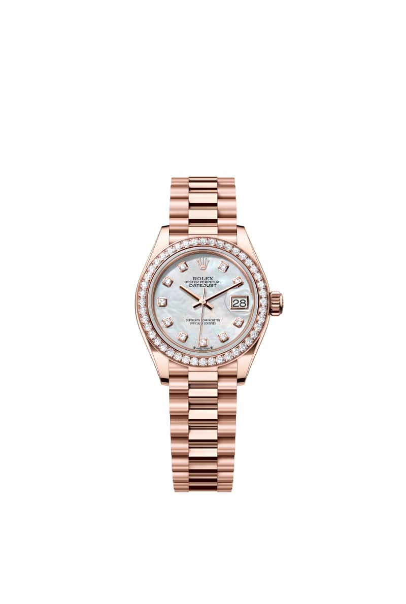 ROLEX Lady-데이트저스트 28 279135RBR 다이아몬드가 세팅된 White 진주자개 다이얼 18캐럿 에버로즈 Gold