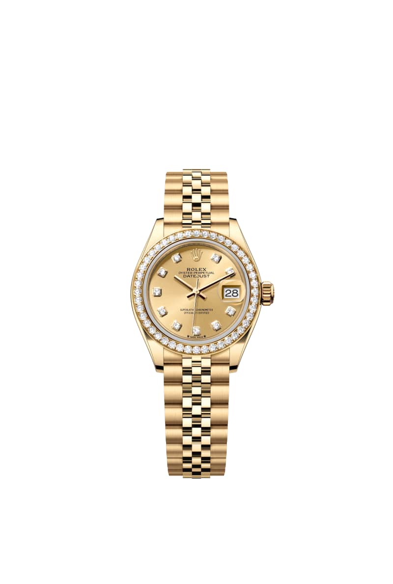 ROLEX Lady-데이트저스트 28 279138RBR 다이아몬드가 세팅된 샴페인 Color 다이얼 18캐럿 옐로우 Gold