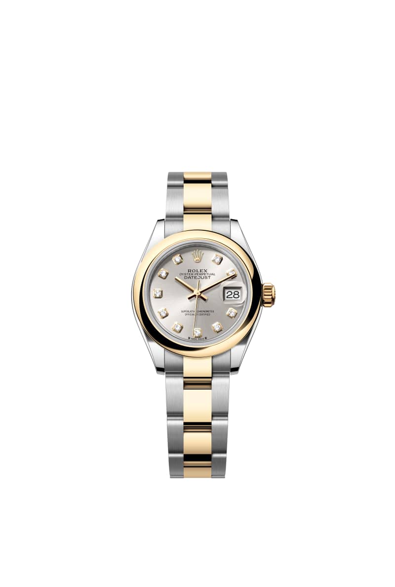 ROLEX Lady-데이트저스트 28 279163 다이아몬드가 세팅된 Silver 다이얼 오이스터스틸과 옐로우 Gold