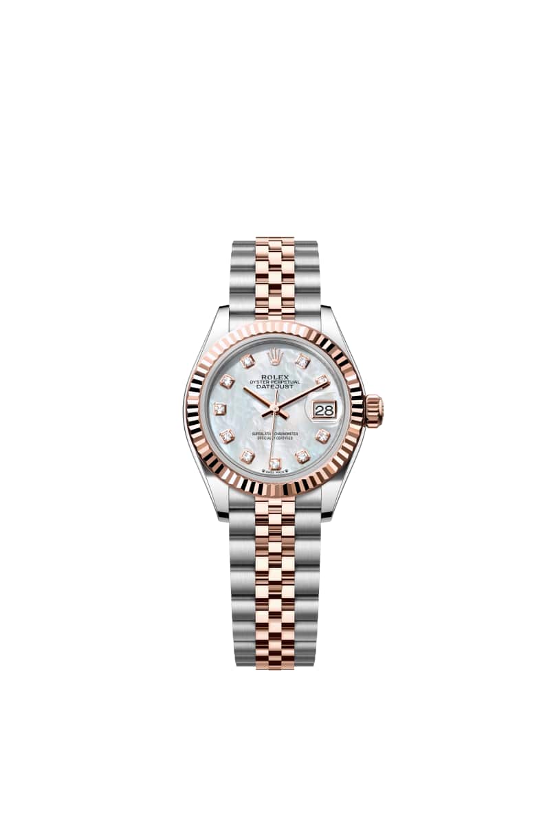 ROLEX Lady-데이트저스트 28 279171 다이아몬드가 세팅된 White 진주자개 다이얼 오이스터스틸과 에버로즈 Gold