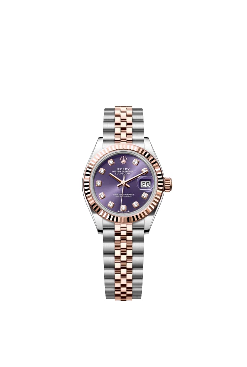 ROLEX Lady-데이트저스트 28 279171 다이아몬드가 세팅된 오베르진 다이얼 오이스터스틸과 에버로즈 Gold