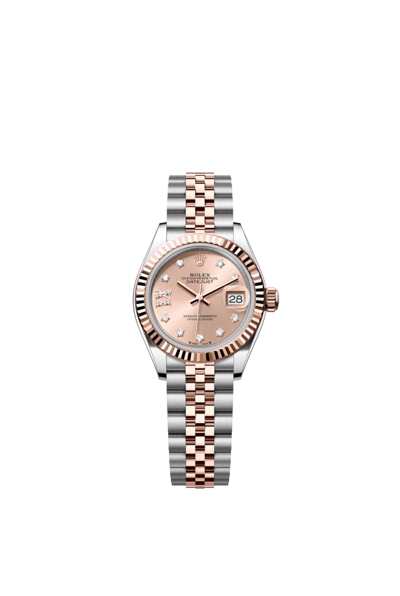 ROLEX Lady-데이트저스트 28 279171 다이아몬드가 세팅된 Rose Color 다이얼 오이스터스틸과 에버로즈 Gold