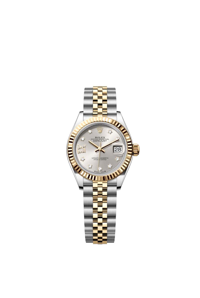 ROLEX Lady-데이트저스트 28 279173 다이아몬드가 세팅된 Silver 다이얼 오이스터스틸과 옐로우 Gold