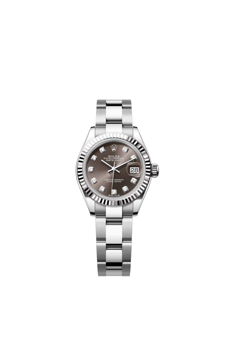 ROLEX Lady-데이트저스트 28 279174 다이아몬드가 세팅된 다크 그레이 다이얼 오이스터스틸과 White Gold
