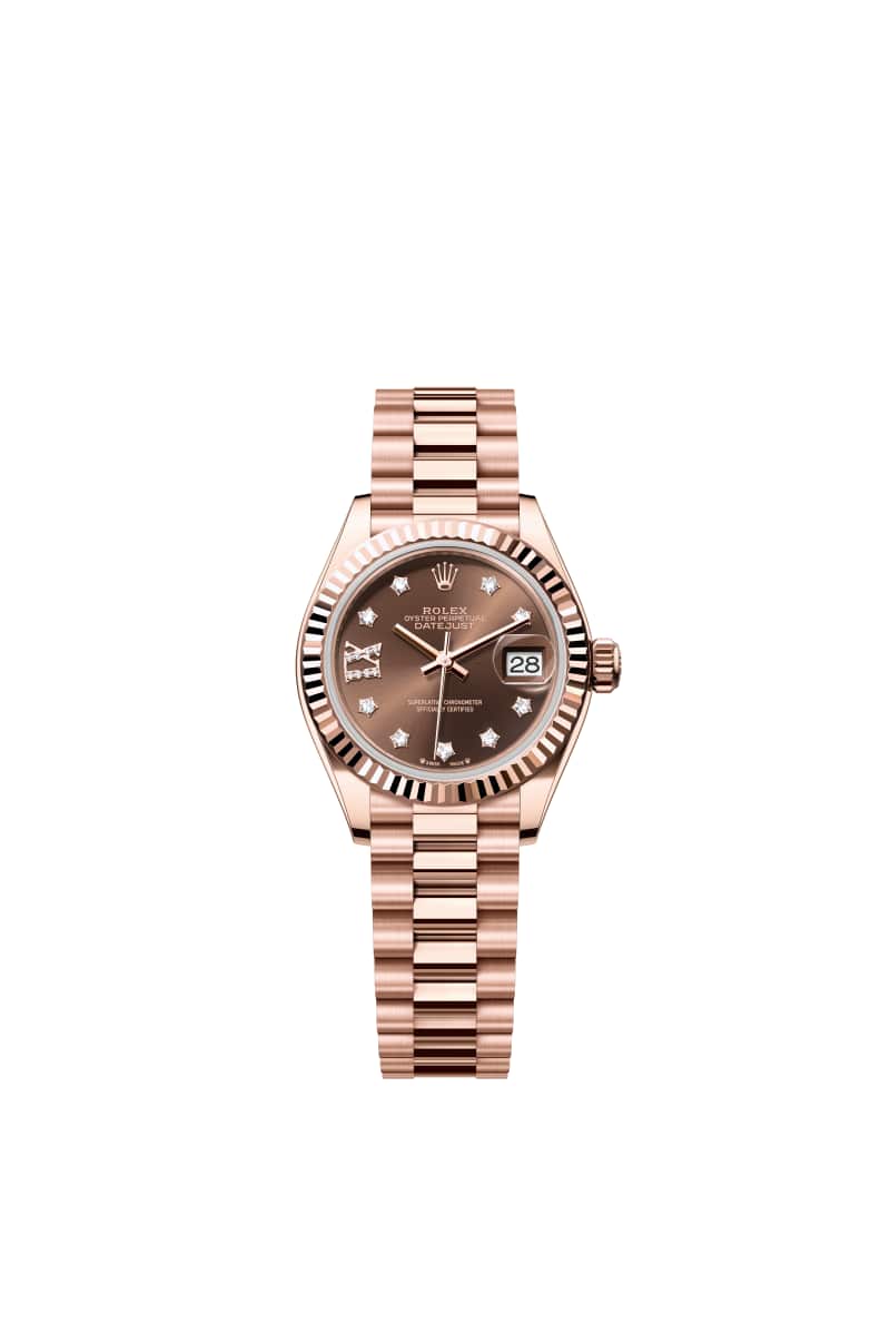 ROLEX Lady-데이트저스트 28 279175 다이아몬드가 세팅된 초콜렛 다이얼 18캐럿 에버로즈 Gold