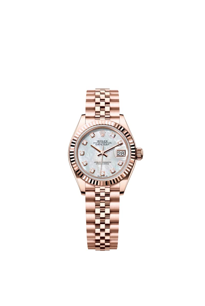 ROLEX Lady-데이트저스트 28 279175 다이아몬드가 세팅된 White 진주자개 다이얼 18캐럿 에버로즈 Gold