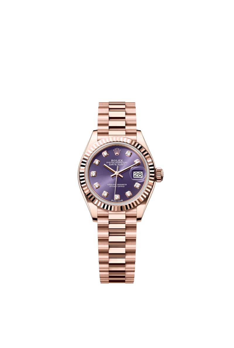 ROLEX Lady-데이트저스트 28 279175 다이아몬드가 세팅된 오베르진 다이얼 18캐럿 에버로즈 Gold
