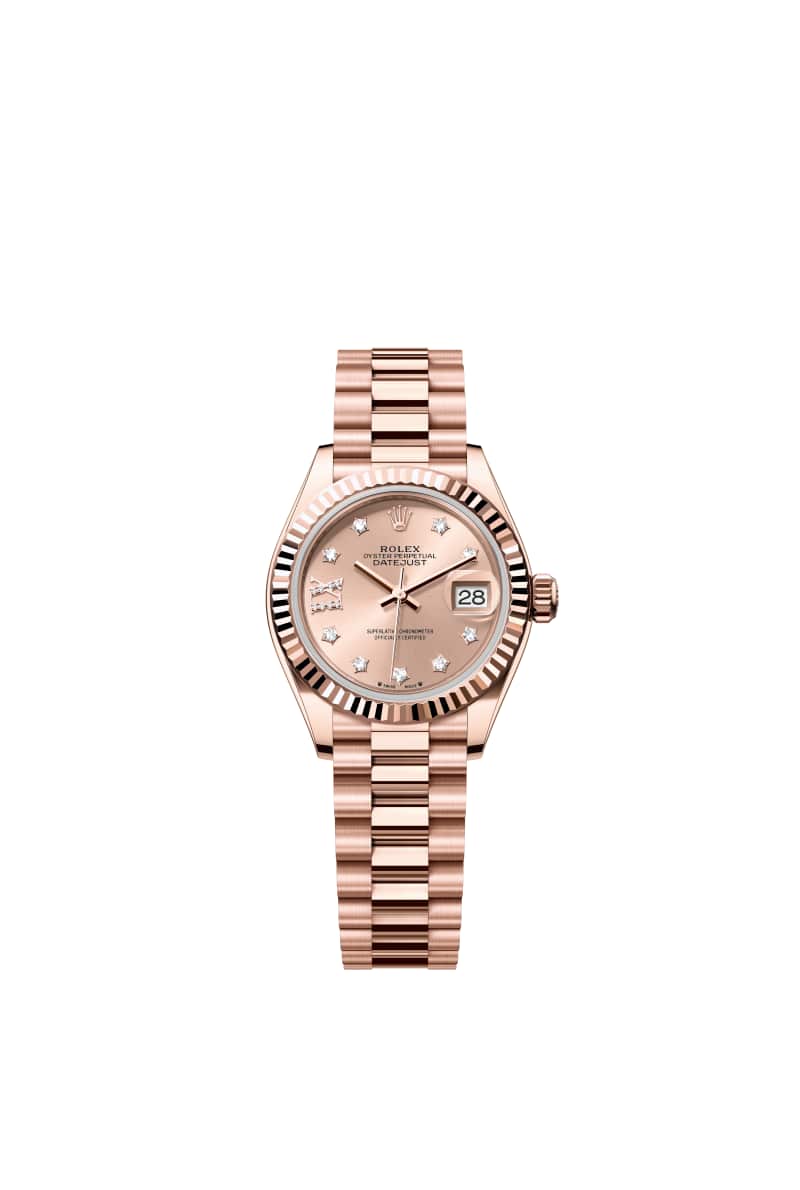 ROLEX Lady-데이트저스트 28 279175 다이아몬드가 세팅된 Rose Color 다이얼 18캐럿 에버로즈 Gold