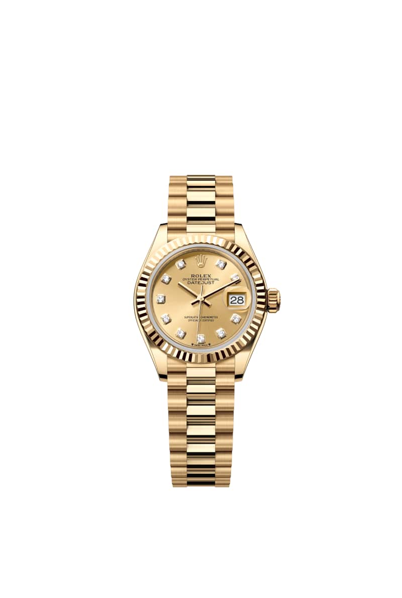 ROLEX Lady-데이트저스트 28 279178 다이아몬드가 세팅된 샴페인 Color 다이얼 18캐럿 옐로우 Gold