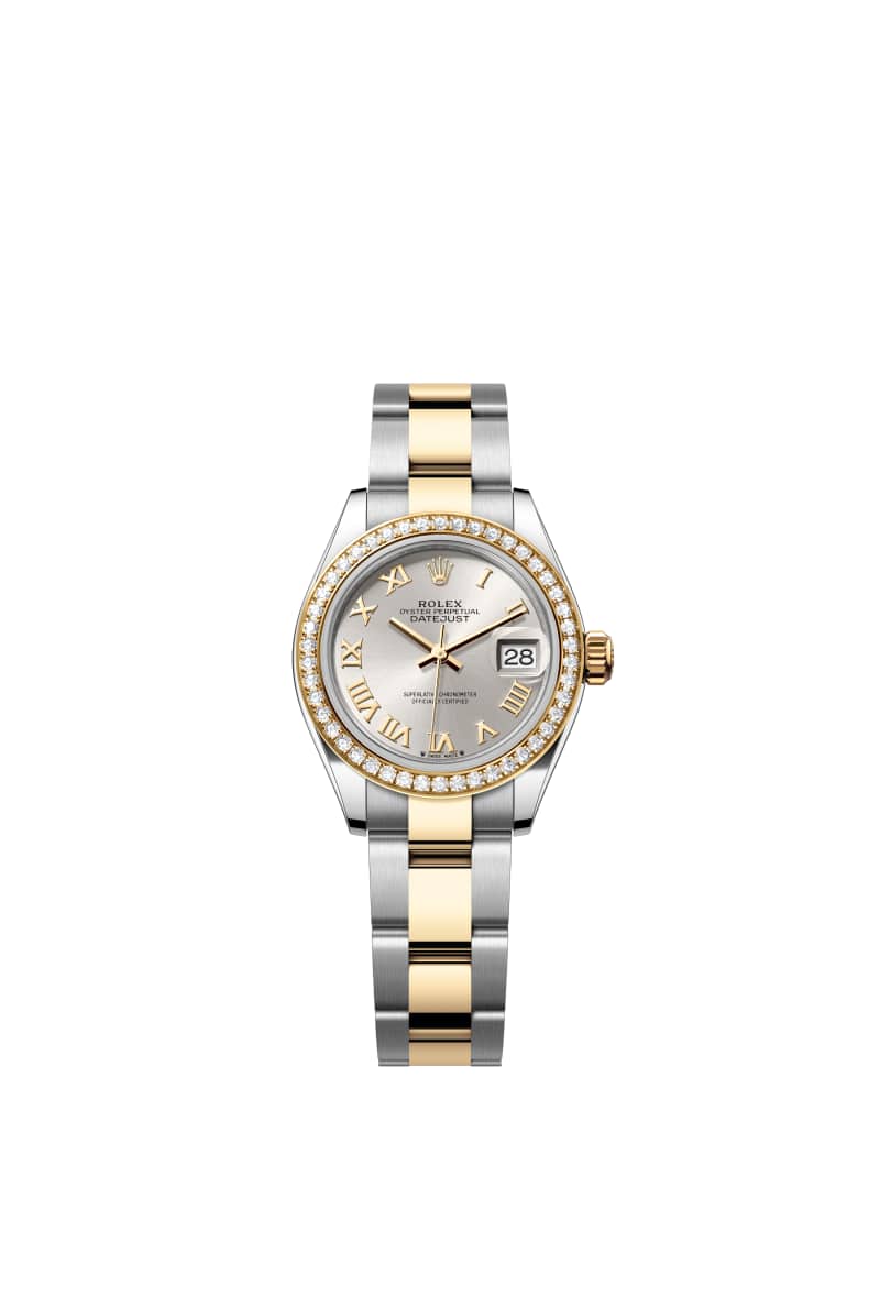 ROLEX Lady-데이트저스트 28 279383RBR Silver 다이얼 오이스터스틸과 옐로우 Gold