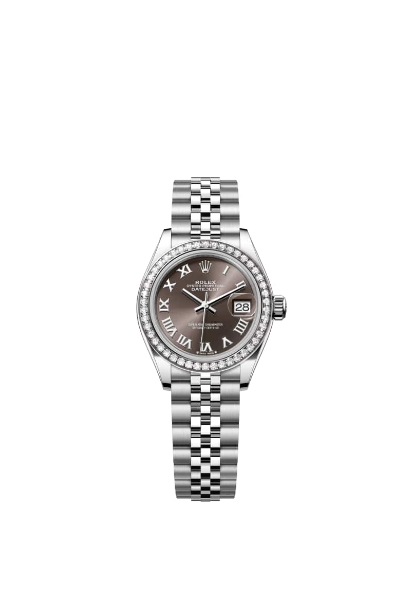 ROLEX Lady-데이트저스트 28 279384RBR 다크 그레이 다이얼 오이스터스틸과 White Gold