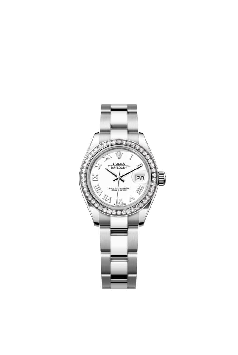 ROLEX Lady-데이트저스트 28 279384RBR White 다이얼 오이스터스틸과 White Gold