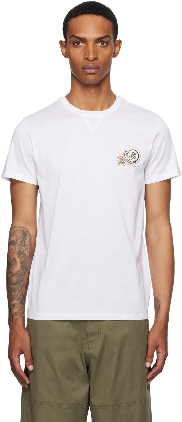 White Double Logo Patch Cotton T-shirt 252111M213064