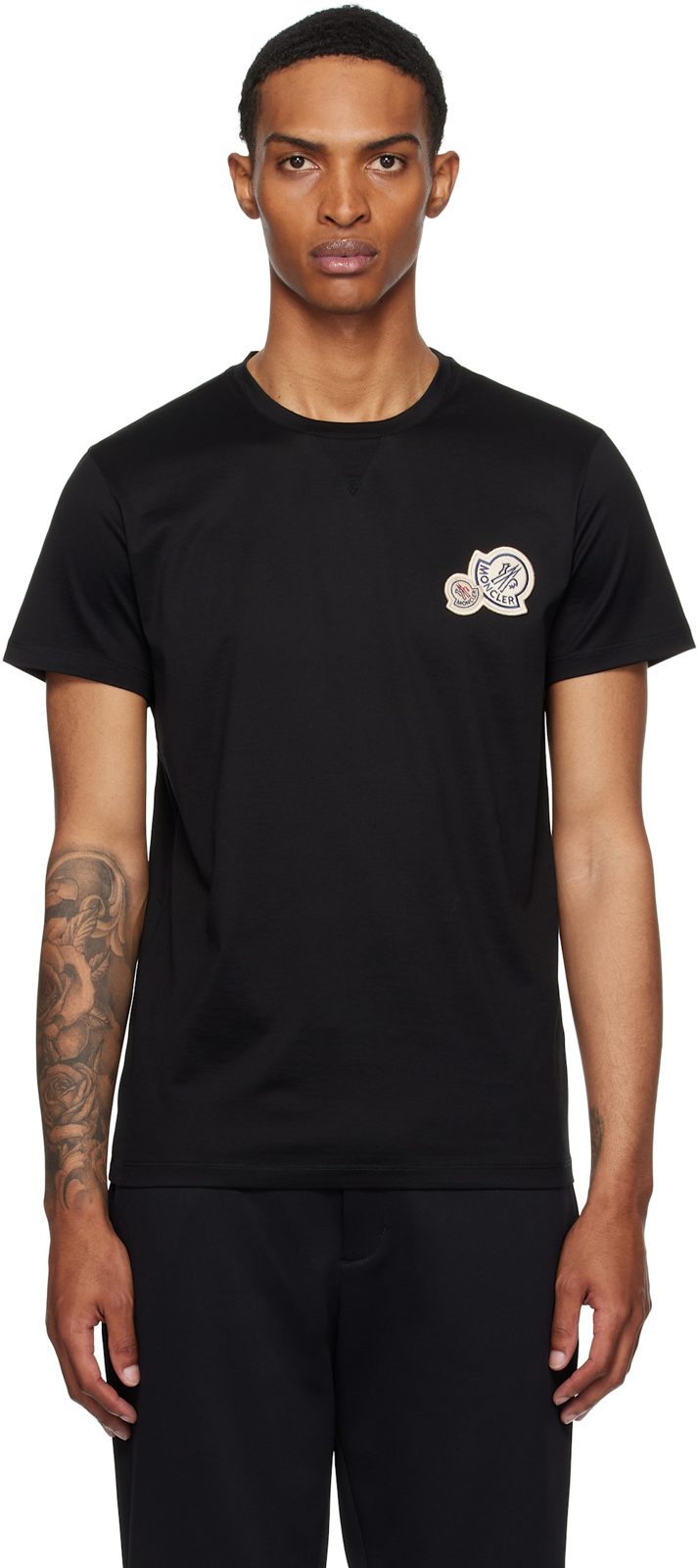 Black Double Logo Patch Cotton T-shirt 252111M213065