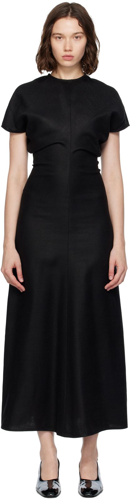TOTEME Black Slouch Waist Basketweave Midi Dress 252771F054006