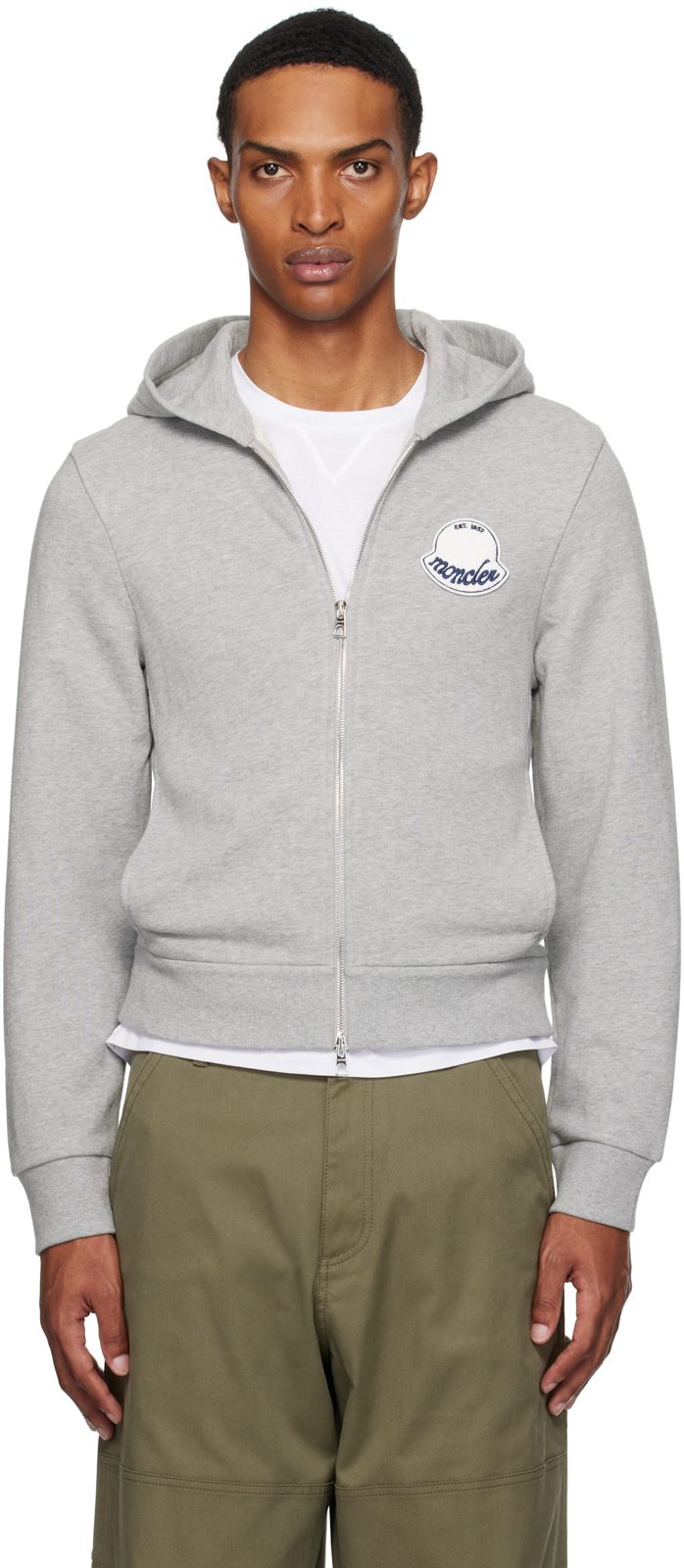 Gray Logo Cotton Zip-Up Hoodie 252111M202015