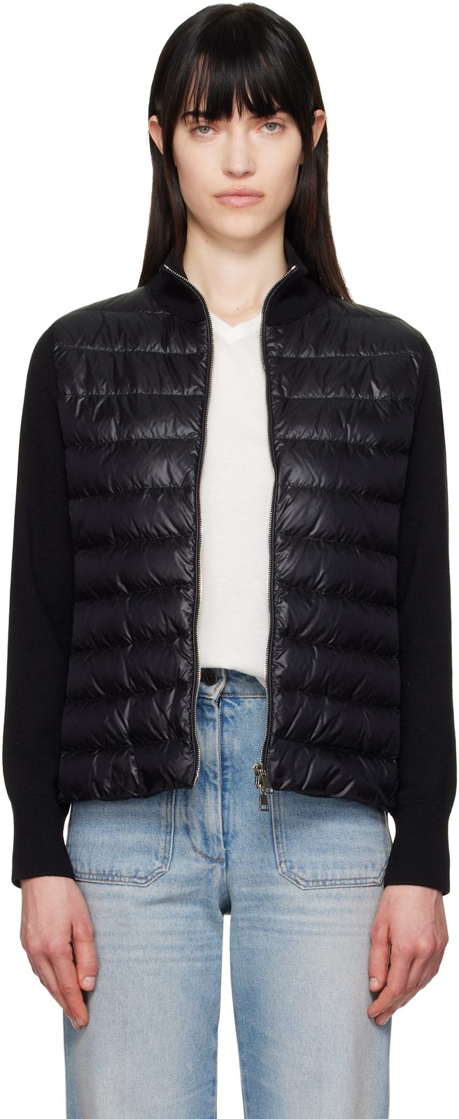 Black Padded Wool Zip-Up Down Jacket 251111F061001