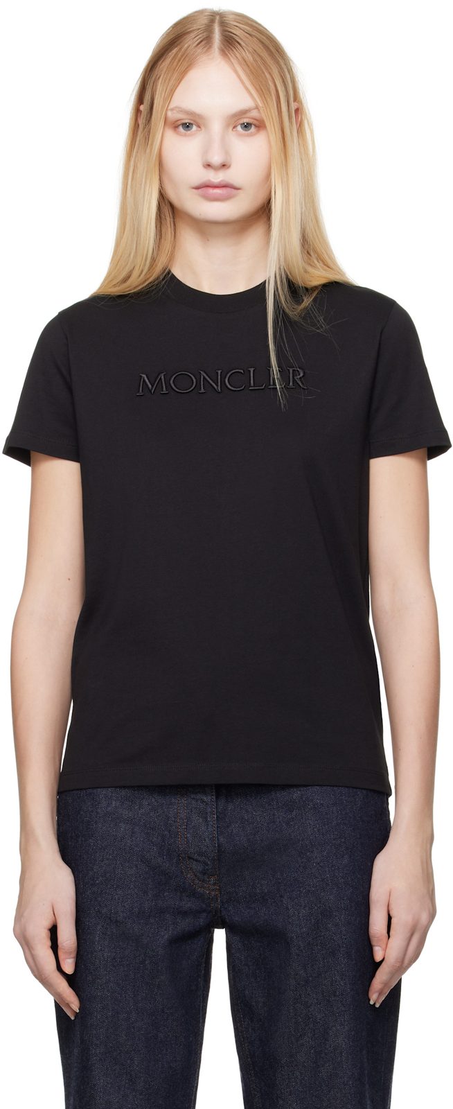 Black Embroidered Tonal Logo T-shirt 251111F110026